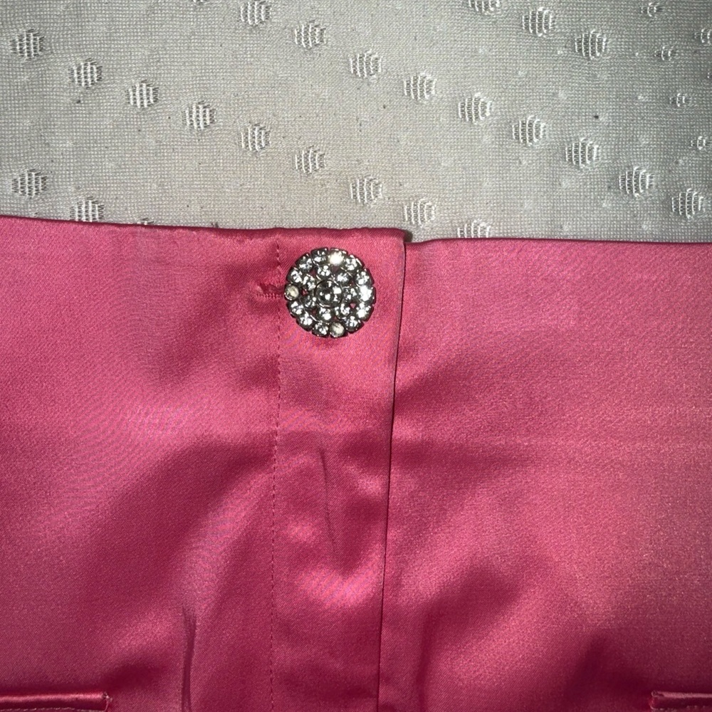 Pink Satin Skirt with Rhinestone Button